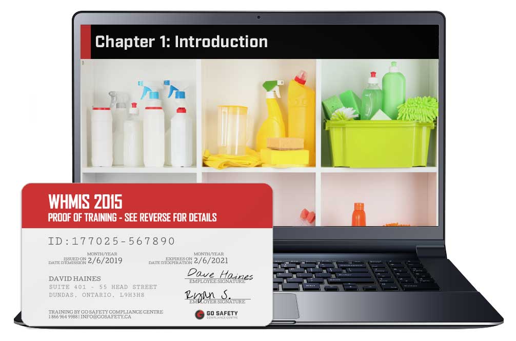 Screen shot and Certificate from the WHMIS 2015 Course